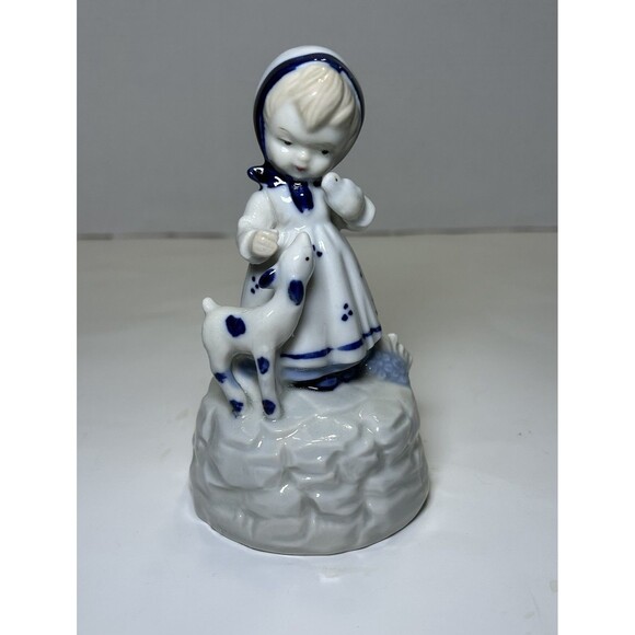 Vintage Porcelain Little Boy And Girl Figurine White/Blue (2 Piece Set) Decor - Picture 2 of 9